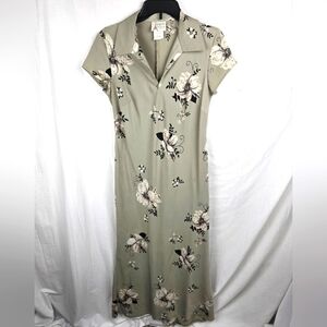 Vintage Boulevard De Paris Tan And Black Floral Patterned Maxi Dress Sz 9